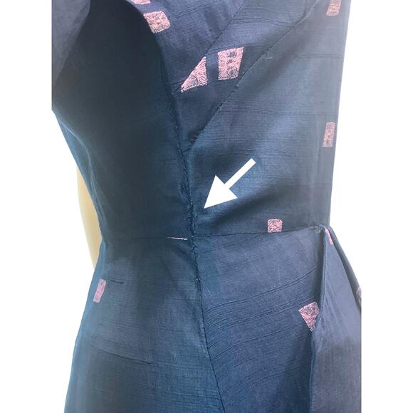 Vintage 1940s Navy Silk Dress – WWII Era Day Dress with Atomic Print - Picture 10 of 10